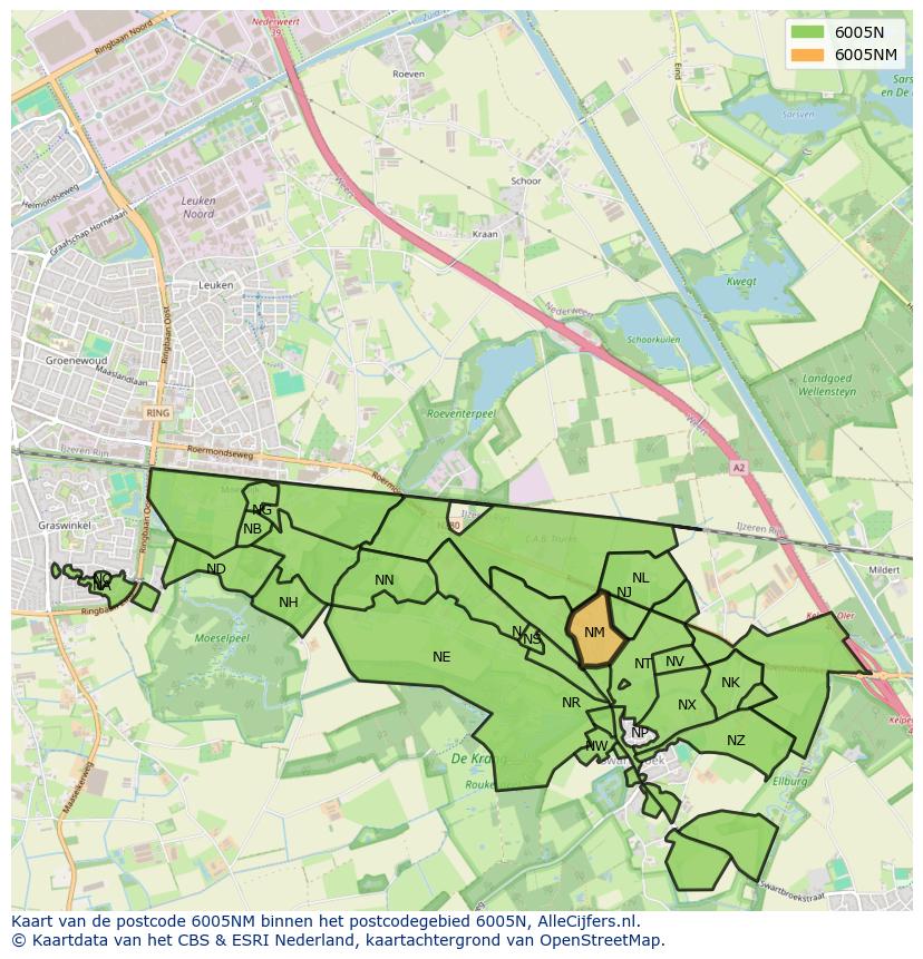Afbeelding van het postcodegebied 6005 NM op de kaart.