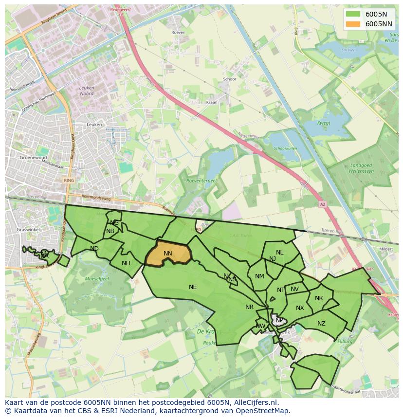 Afbeelding van het postcodegebied 6005 NN op de kaart.
