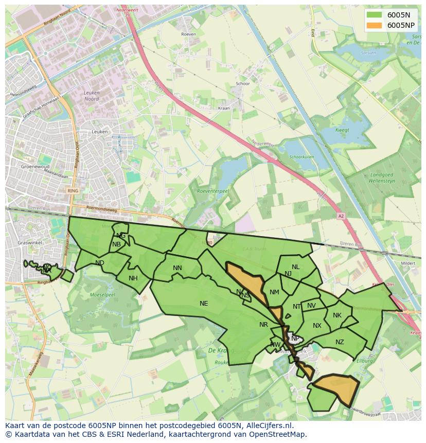 Afbeelding van het postcodegebied 6005 NP op de kaart.
