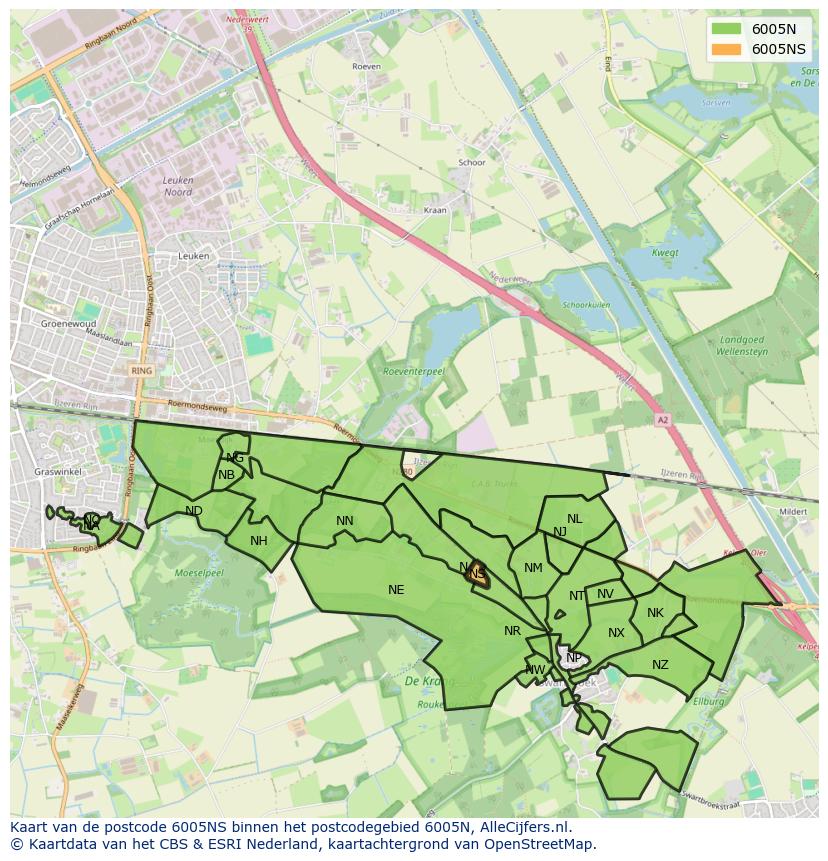 Afbeelding van het postcodegebied 6005 NS op de kaart.