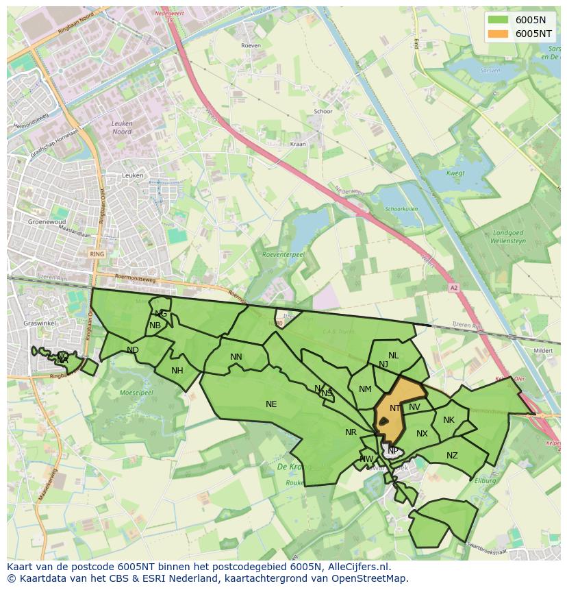 Afbeelding van het postcodegebied 6005 NT op de kaart.