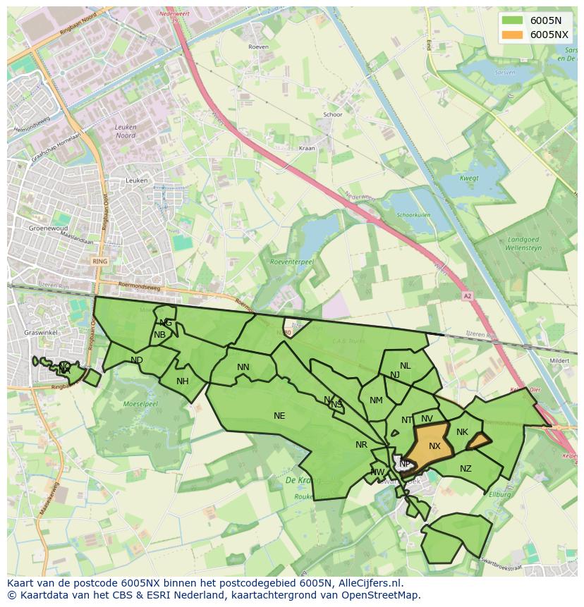 Afbeelding van het postcodegebied 6005 NX op de kaart.
