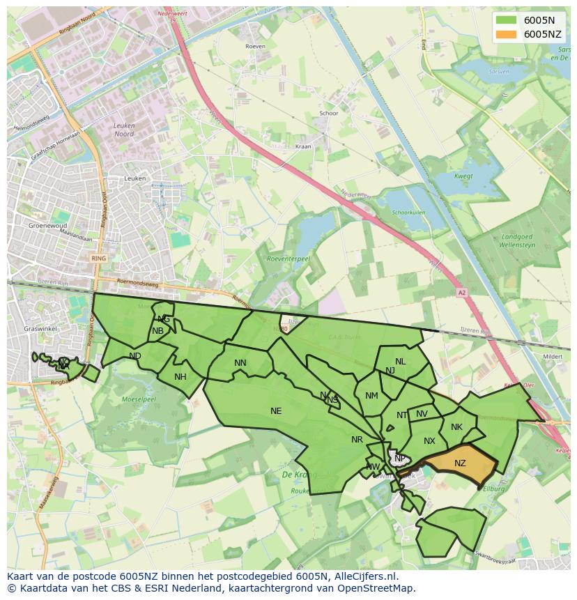 Afbeelding van het postcodegebied 6005 NZ op de kaart.