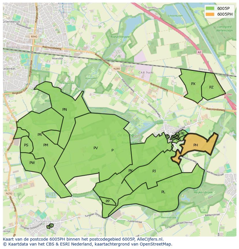 Afbeelding van het postcodegebied 6005 PH op de kaart.
