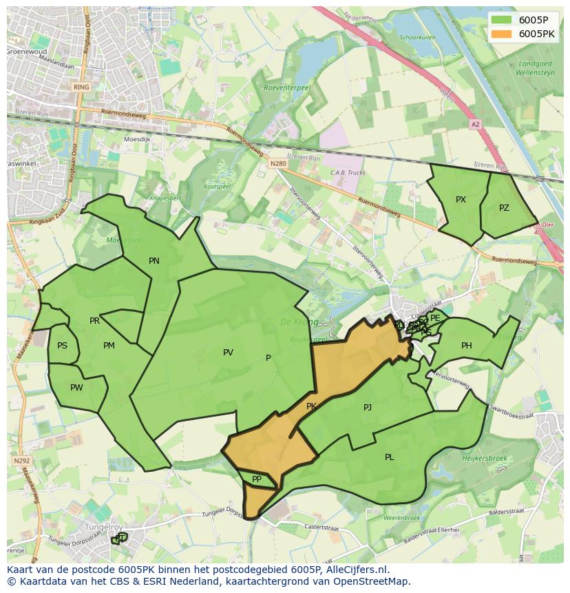 Afbeelding van het postcodegebied 6005 PK op de kaart.