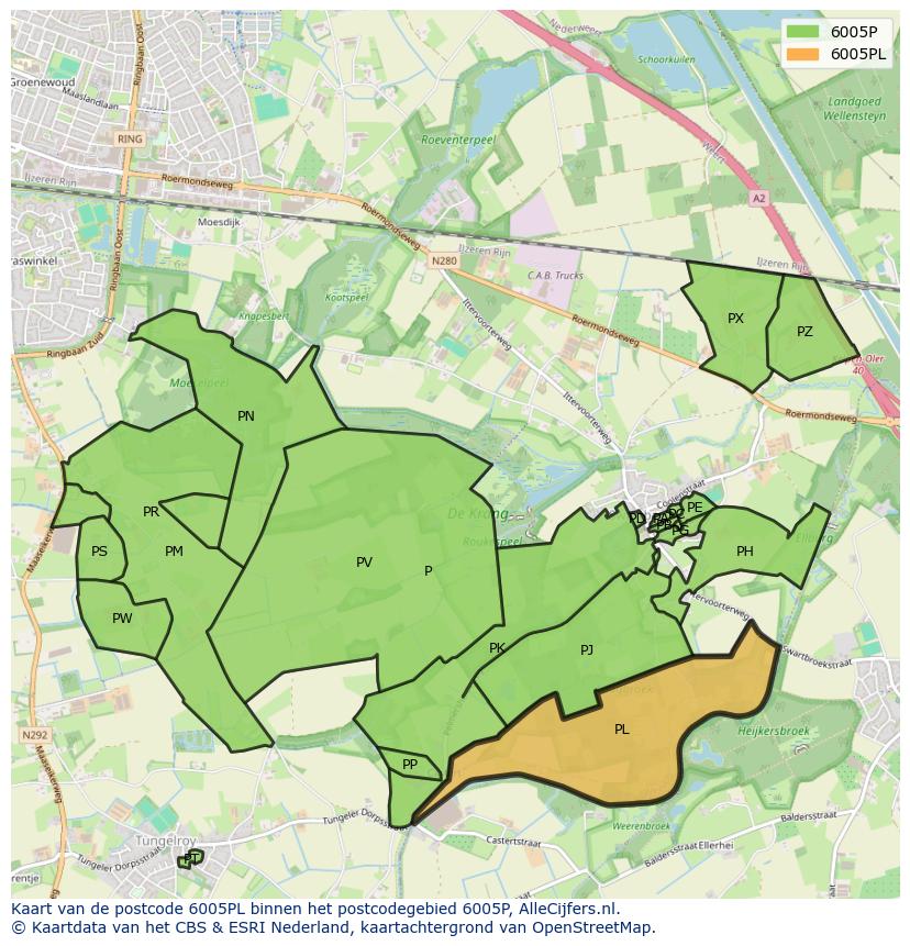 Afbeelding van het postcodegebied 6005 PL op de kaart.