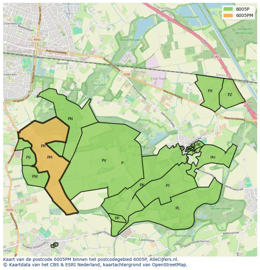 Afbeelding van het postcodegebied 6005 PM op de kaart.
