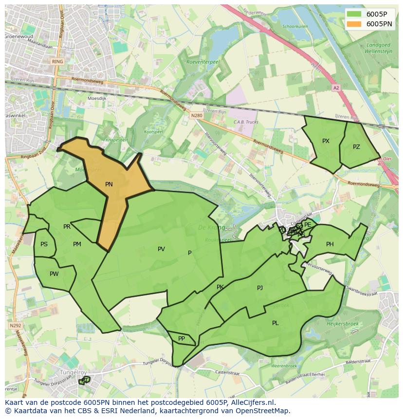 Afbeelding van het postcodegebied 6005 PN op de kaart.