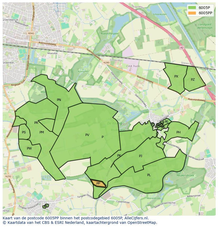 Afbeelding van het postcodegebied 6005 PP op de kaart.