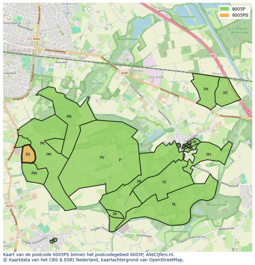 Afbeelding van het postcodegebied 6005 PS op de kaart.