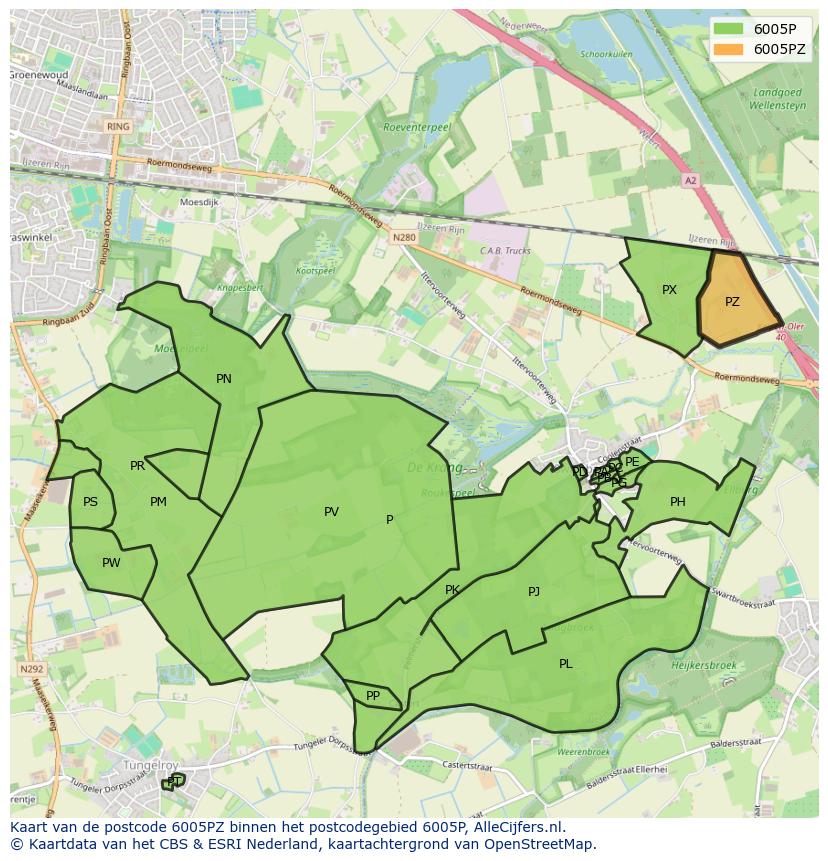Afbeelding van het postcodegebied 6005 PZ op de kaart.