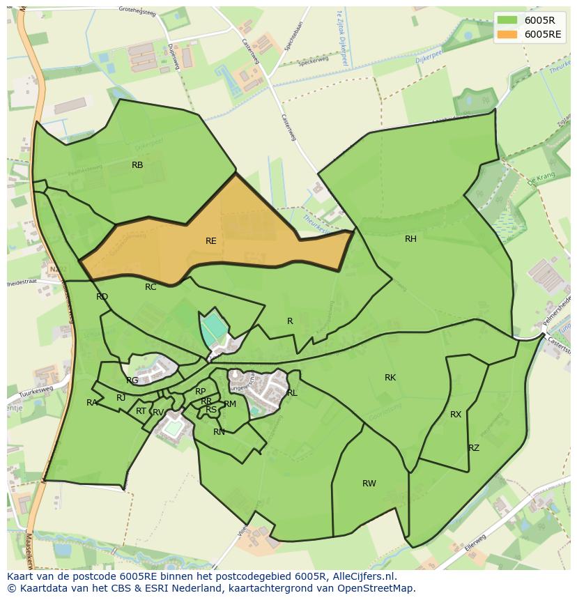 Afbeelding van het postcodegebied 6005 RE op de kaart.
