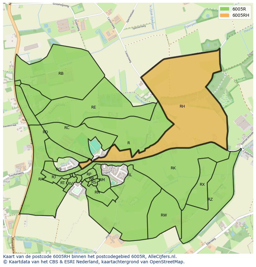 Afbeelding van het postcodegebied 6005 RH op de kaart.