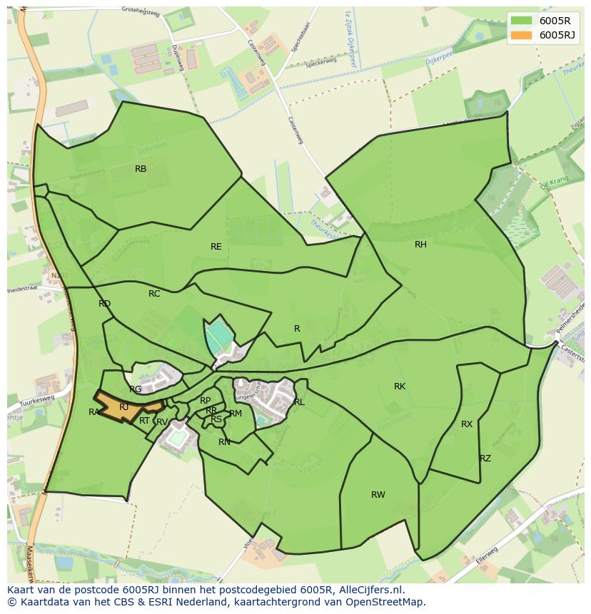 Afbeelding van het postcodegebied 6005 RJ op de kaart.