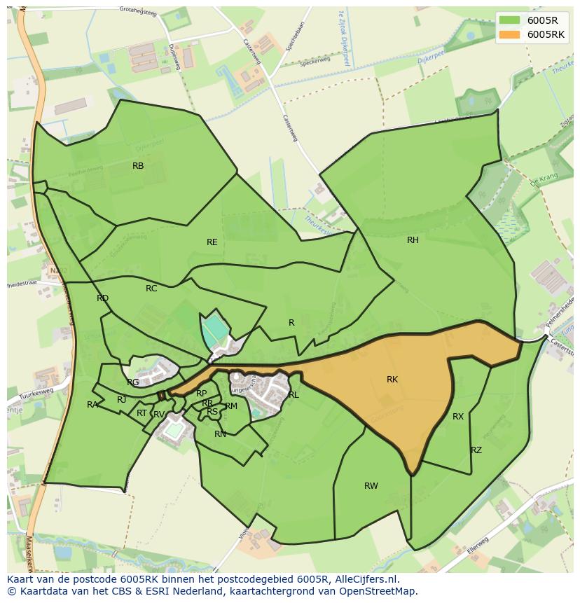 Afbeelding van het postcodegebied 6005 RK op de kaart.
