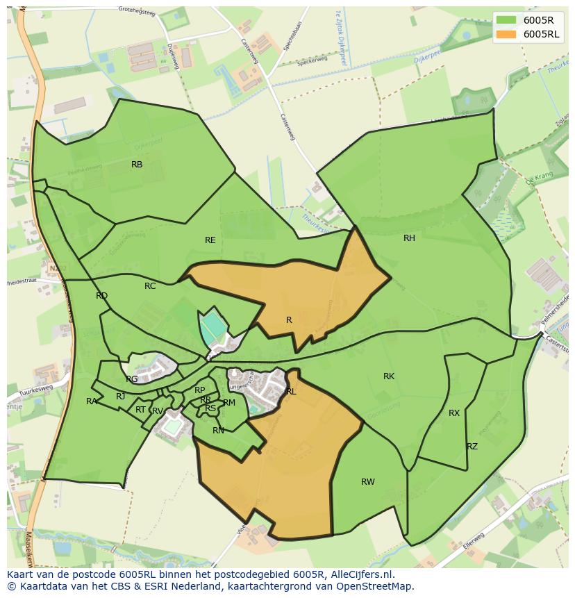 Afbeelding van het postcodegebied 6005 RL op de kaart.