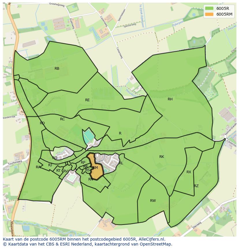 Afbeelding van het postcodegebied 6005 RM op de kaart.