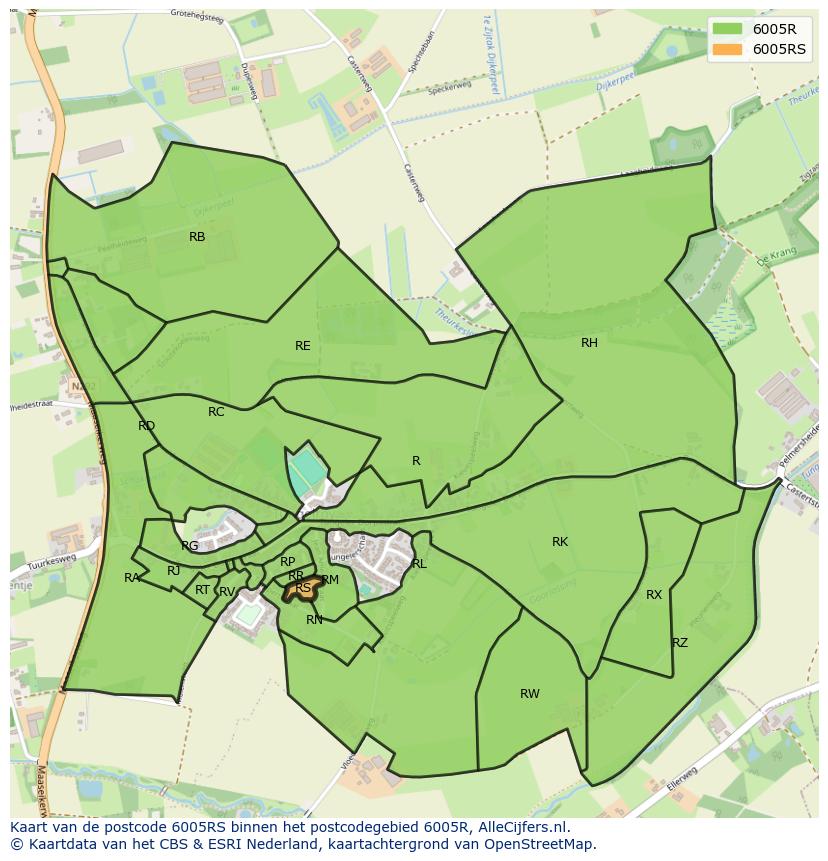 Afbeelding van het postcodegebied 6005 RS op de kaart.