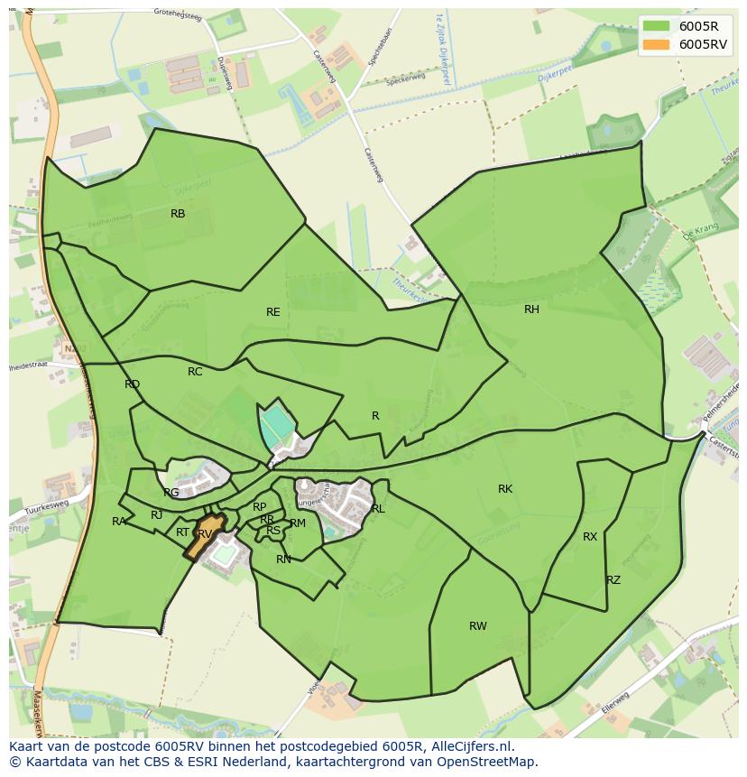 Afbeelding van het postcodegebied 6005 RV op de kaart.