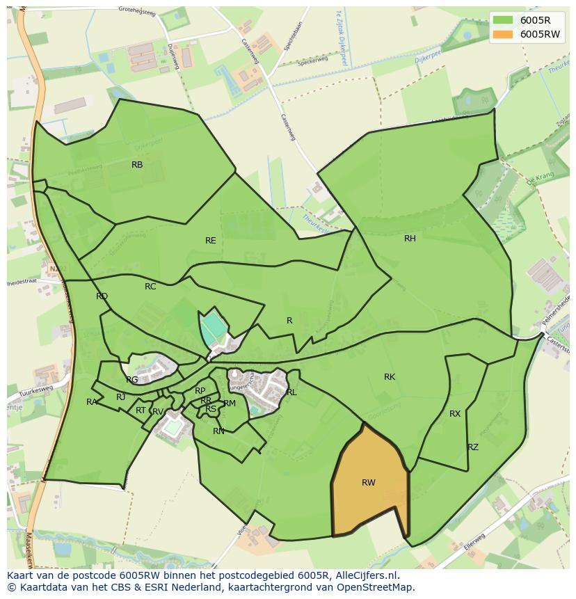 Afbeelding van het postcodegebied 6005 RW op de kaart.