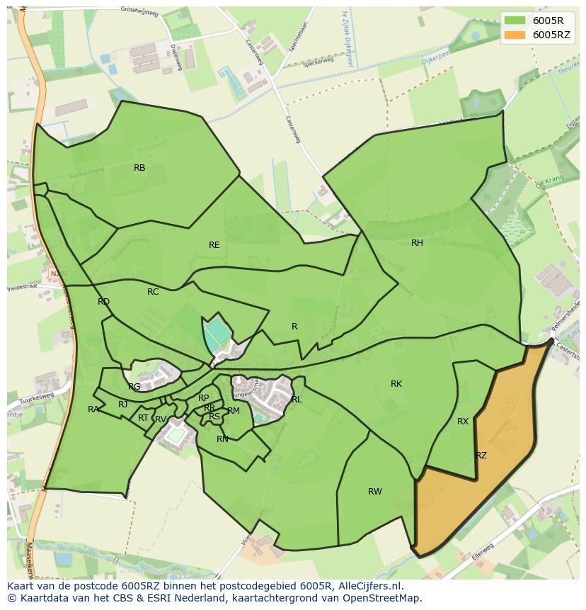 Afbeelding van het postcodegebied 6005 RZ op de kaart.