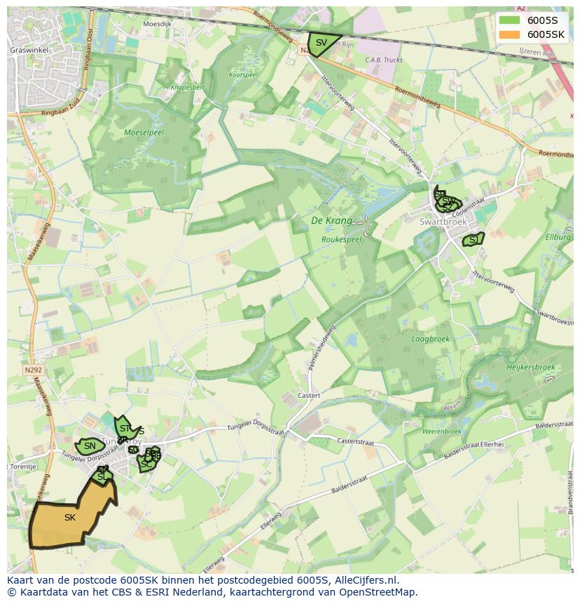 Afbeelding van het postcodegebied 6005 SK op de kaart.