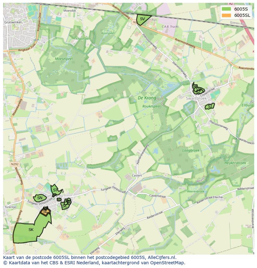 Afbeelding van het postcodegebied 6005 SL op de kaart.