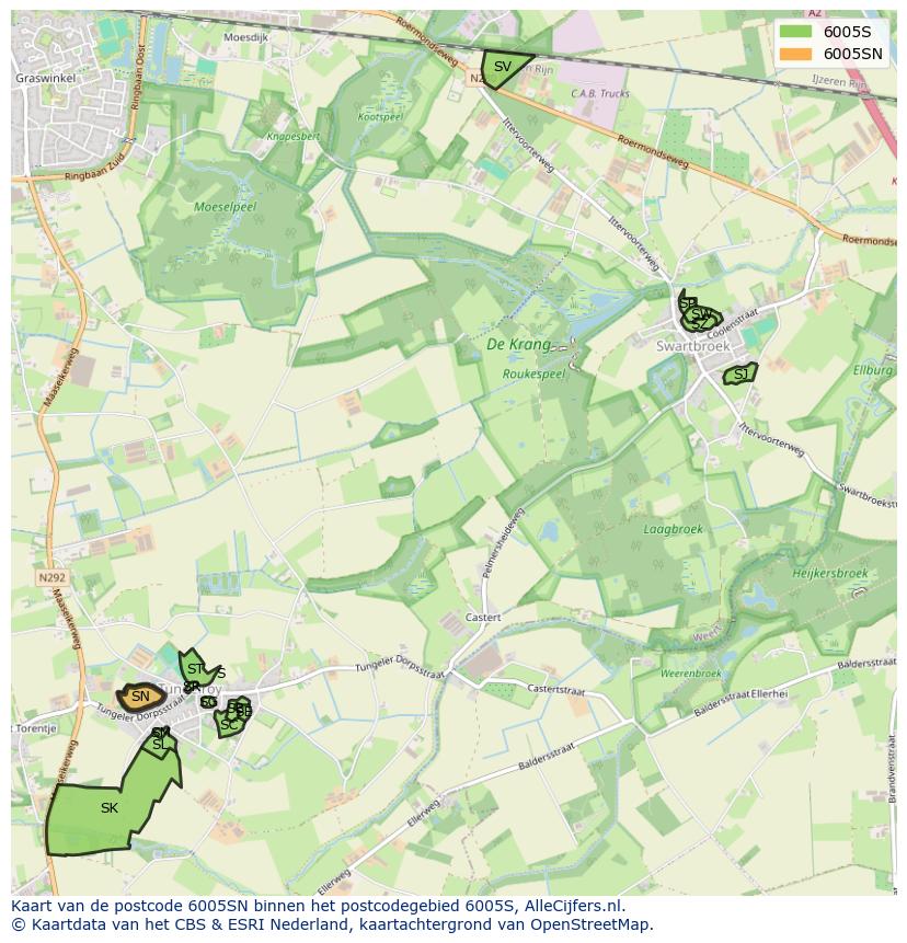 Afbeelding van het postcodegebied 6005 SN op de kaart.