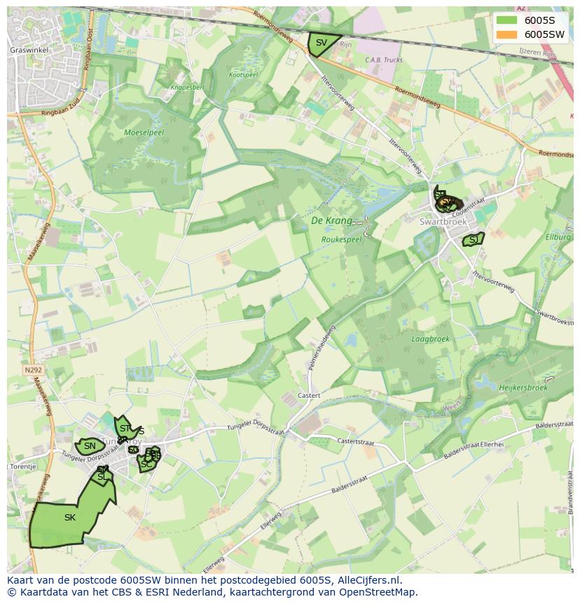 Afbeelding van het postcodegebied 6005 SW op de kaart.