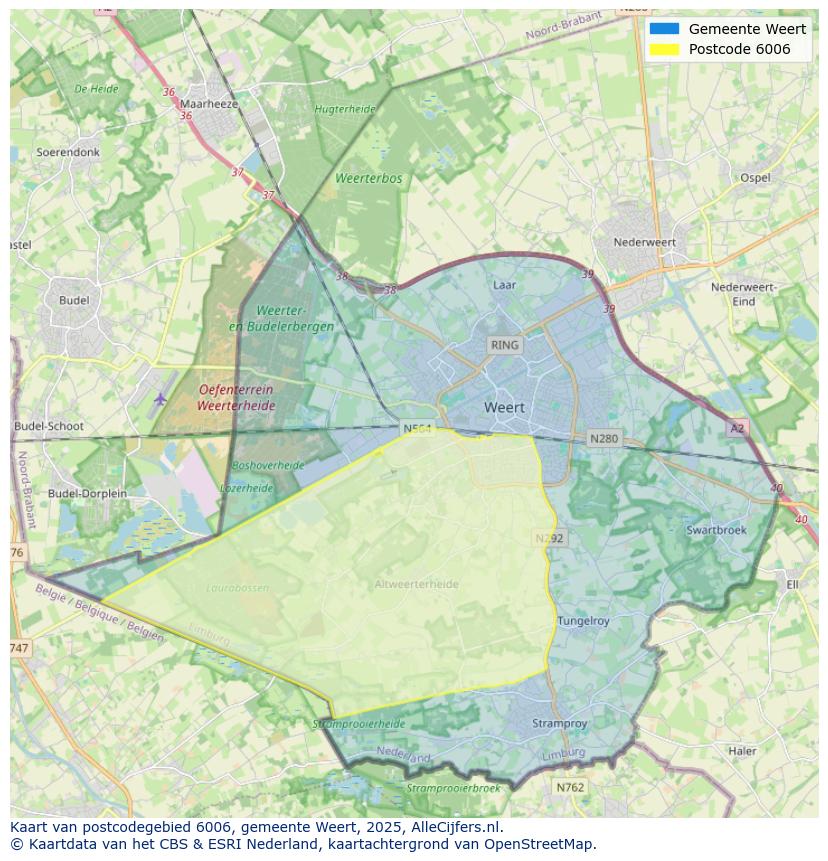 Afbeelding van het postcodegebied 6006 op de kaart.
