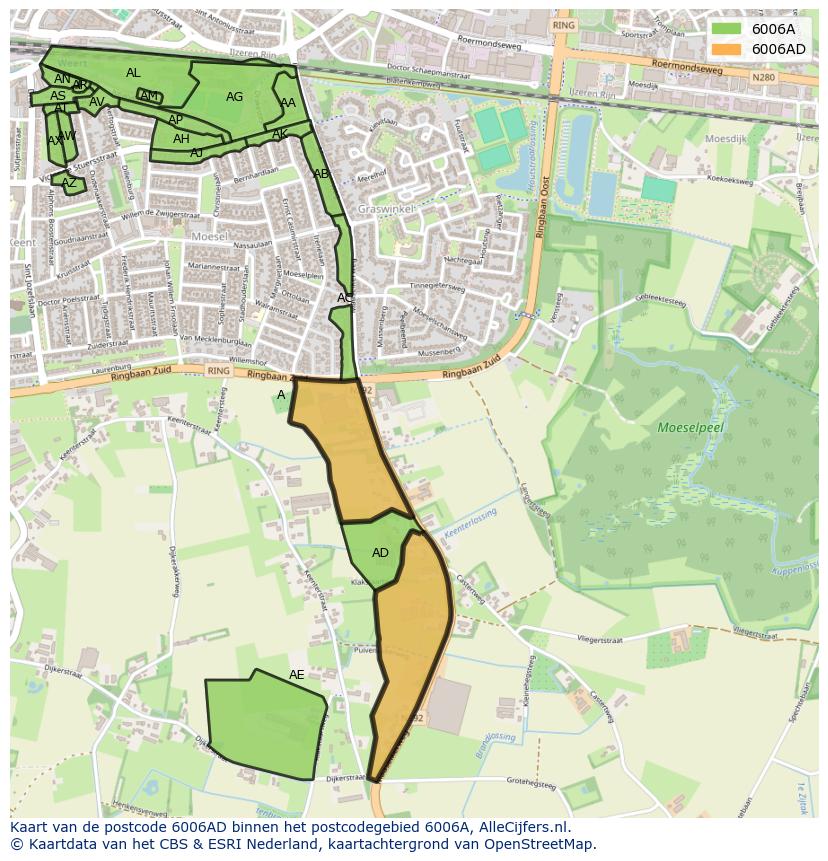 Afbeelding van het postcodegebied 6006 AD op de kaart.