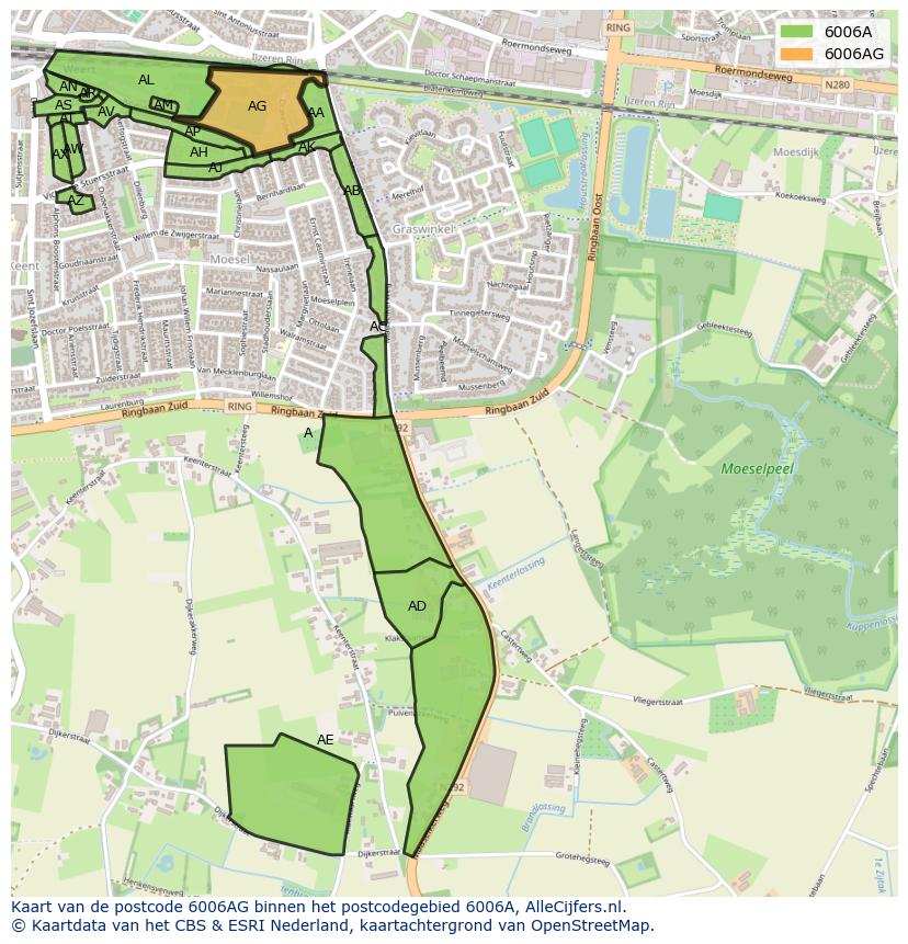Afbeelding van het postcodegebied 6006 AG op de kaart.