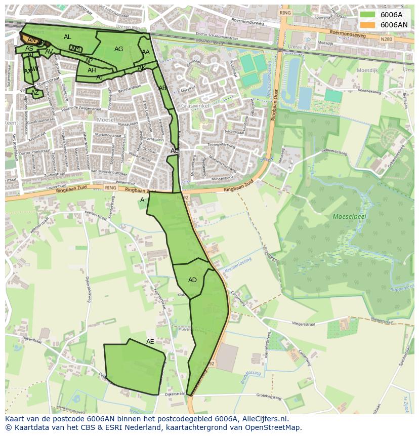 Afbeelding van het postcodegebied 6006 AN op de kaart.