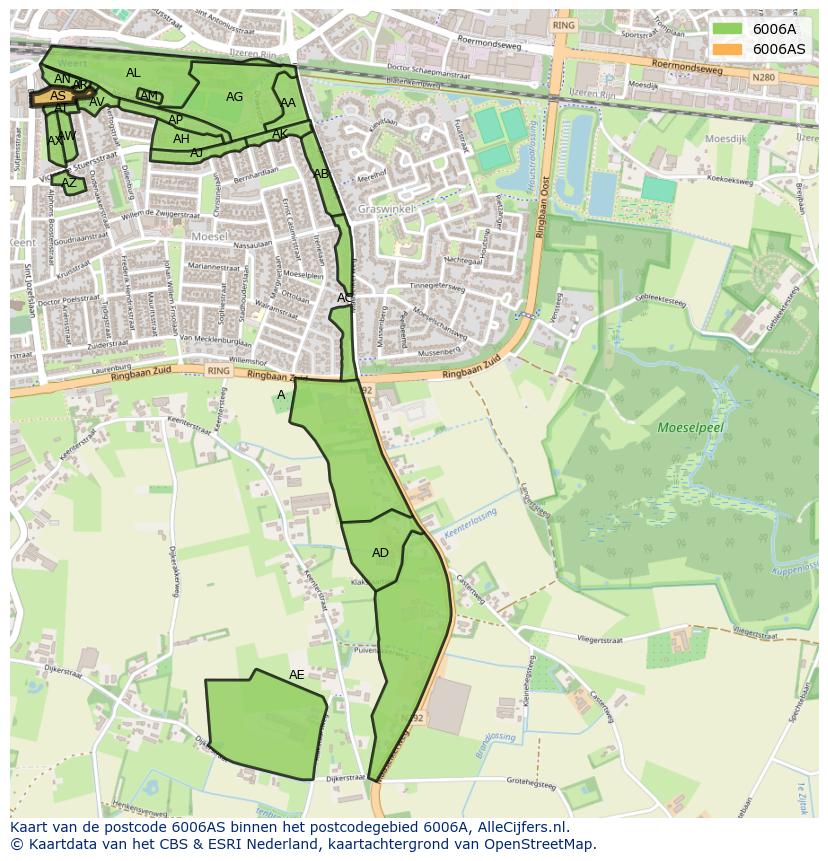 Afbeelding van het postcodegebied 6006 AS op de kaart.