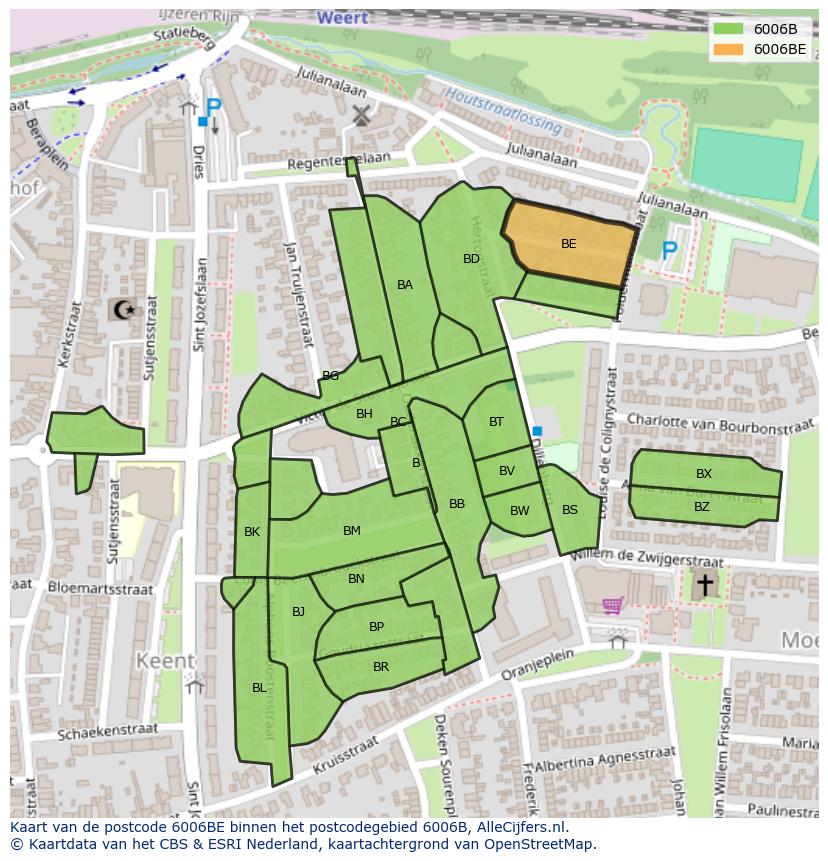 Afbeelding van het postcodegebied 6006 BE op de kaart.