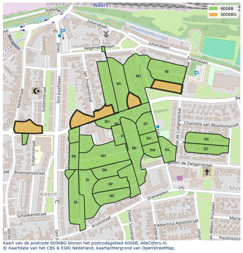 Afbeelding van het postcodegebied 6006 BG op de kaart.