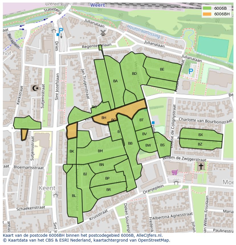 Afbeelding van het postcodegebied 6006 BH op de kaart.