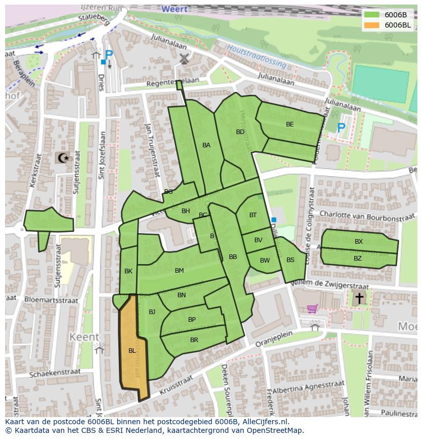 Afbeelding van het postcodegebied 6006 BL op de kaart.