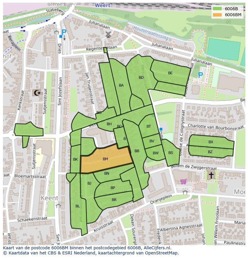Afbeelding van het postcodegebied 6006 BM op de kaart.