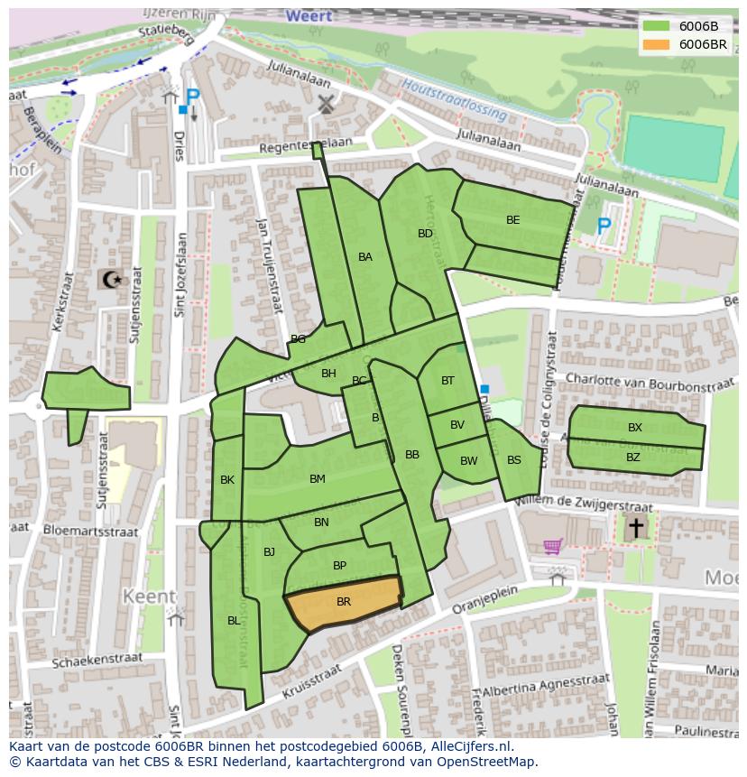 Afbeelding van het postcodegebied 6006 BR op de kaart.