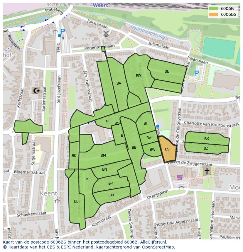 Afbeelding van het postcodegebied 6006 BS op de kaart.