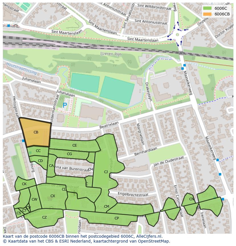 Afbeelding van het postcodegebied 6006 CB op de kaart.