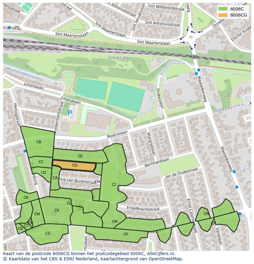Afbeelding van het postcodegebied 6006 CG op de kaart.