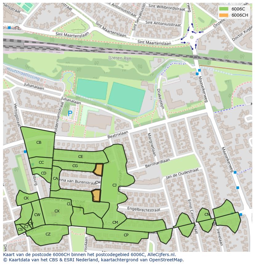 Afbeelding van het postcodegebied 6006 CH op de kaart.