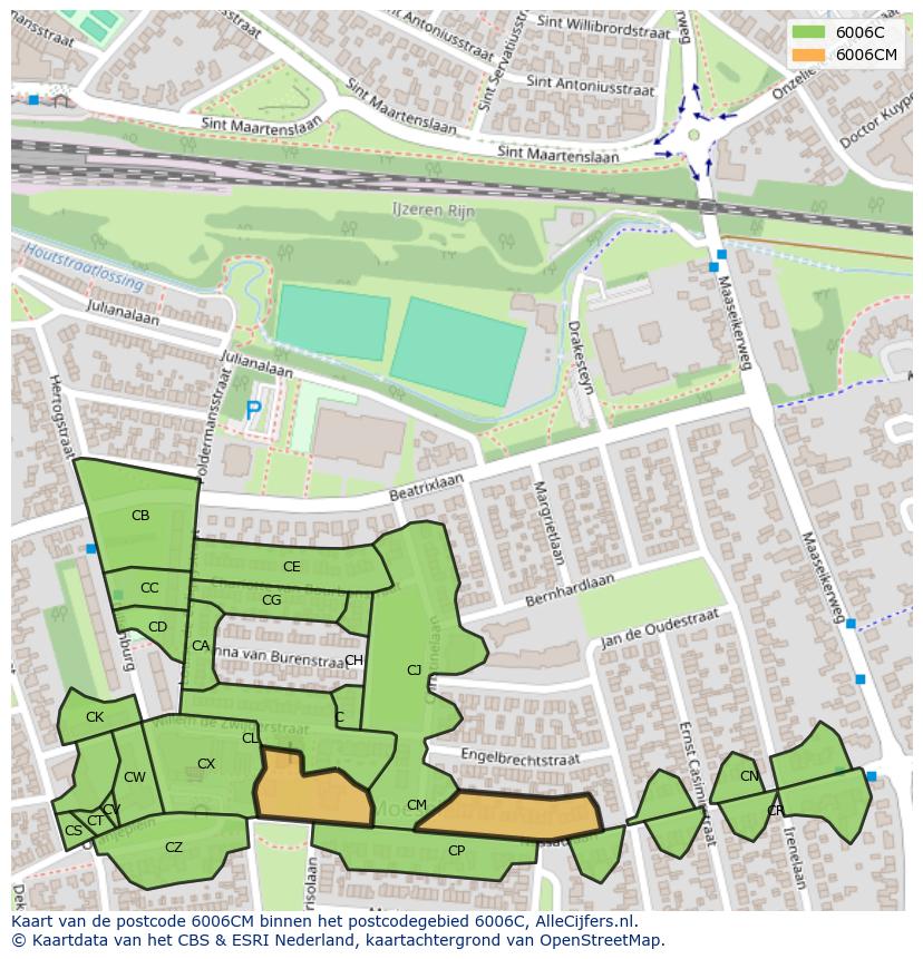 Afbeelding van het postcodegebied 6006 CM op de kaart.
