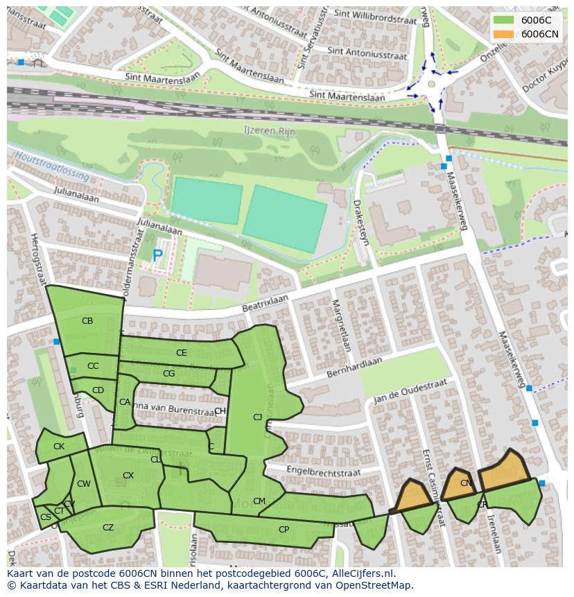 Afbeelding van het postcodegebied 6006 CN op de kaart.
