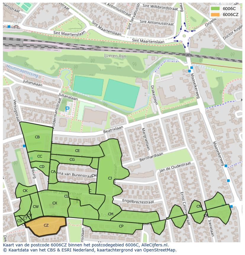 Afbeelding van het postcodegebied 6006 CZ op de kaart.