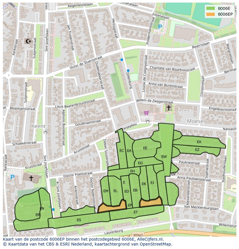 Afbeelding van het postcodegebied 6006 EP op de kaart.