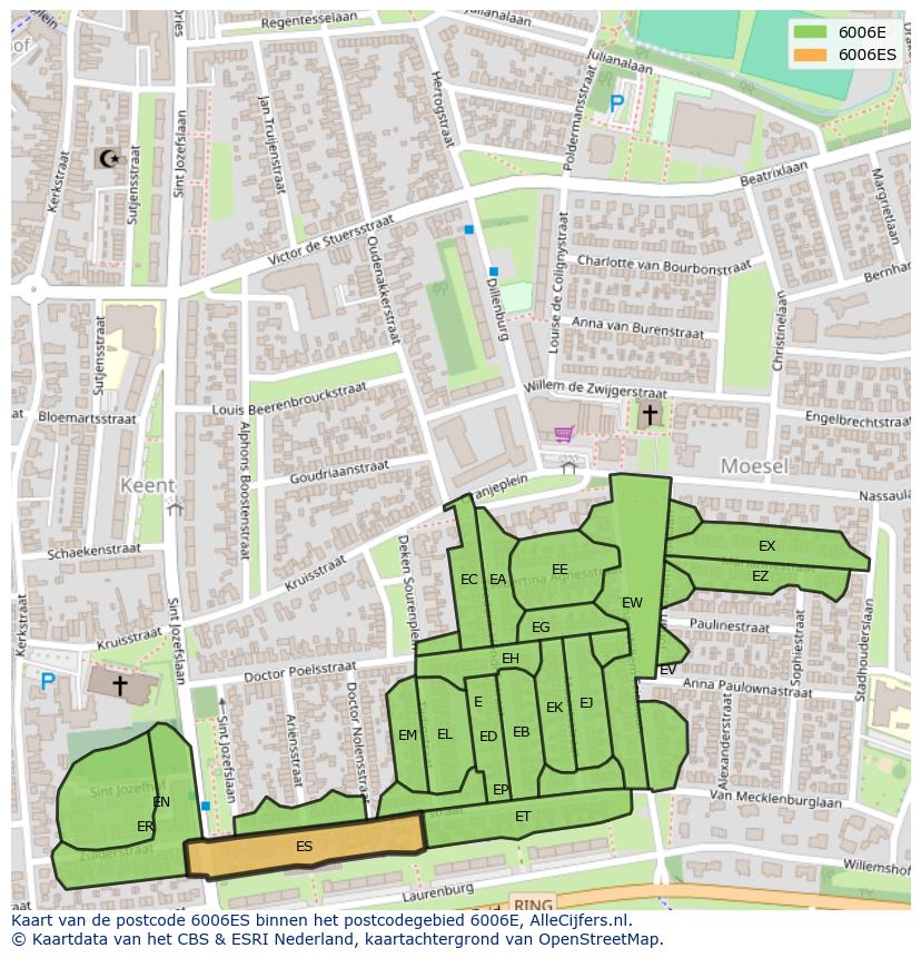 Afbeelding van het postcodegebied 6006 ES op de kaart.