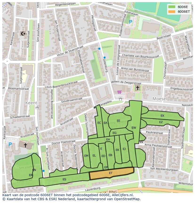 Afbeelding van het postcodegebied 6006 ET op de kaart.